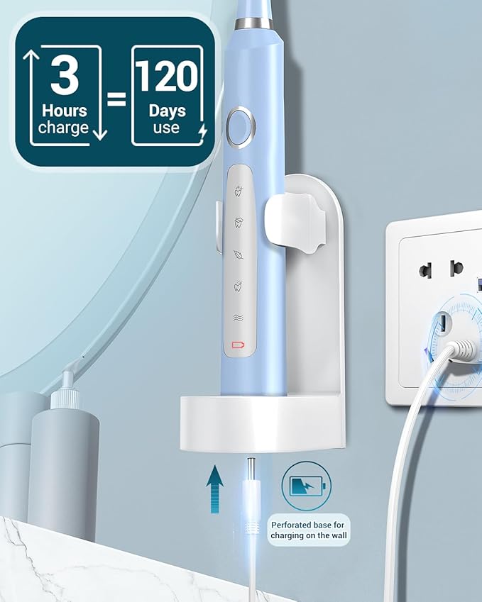 Rtauys Rechargeable Sonic Electric Toothbrush for Adults with 8 Heads, Travel Case, Whitening - Light Blue