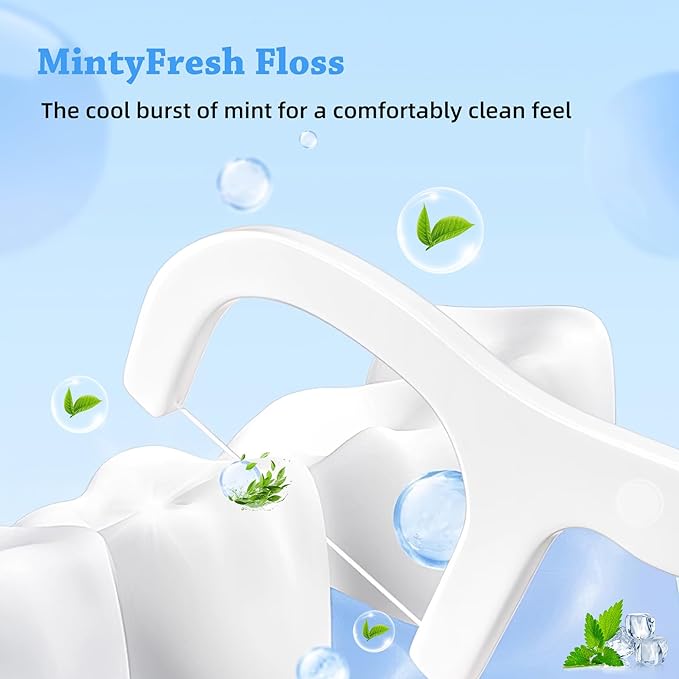 KSIA Klear Mint Dental Floss Picks, 100 Count Tooth Picks Flossers, Dental Floss Cleaner, Dental Flossers for Family, Keep Teeth Clean, Remove Food and Plaque, with 2 Portable Cases