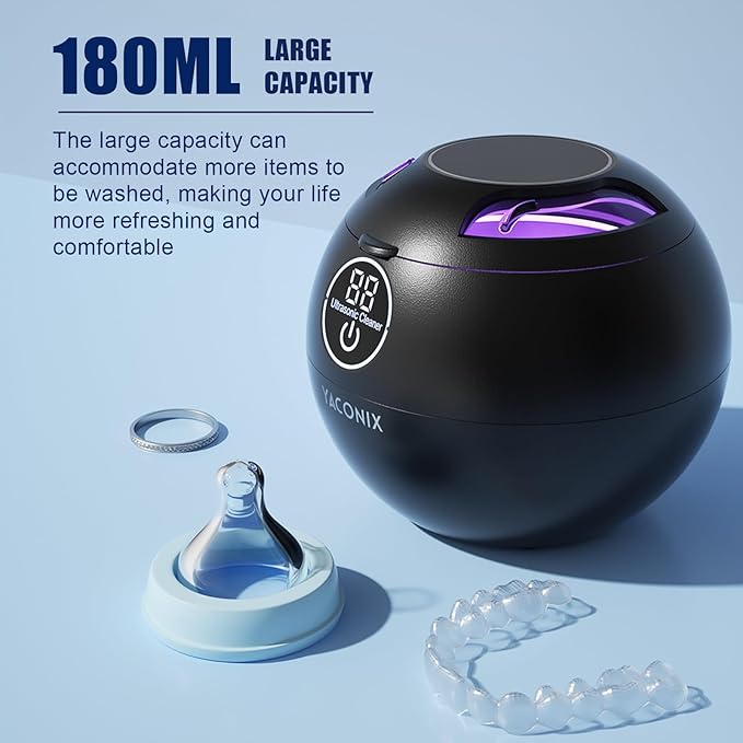 Ultrasonic Retainer Cleaner Machine 45kHz Dental Retainer Cleaner with 3 Modes and Digital Timer Mouth Guard for Denture Clean, Night Guard, Aligner, Braces, Toothbrush, Jewelry Black