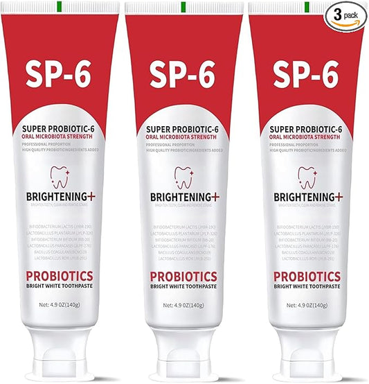 SP-6 Probiotic Whitening Toothpaste, Enhanced Formula with 6 Probiotics for Teeth Whitening and Gum Health, Enamel-Safe, Fluoride-Free, Fresh Mint Flavor, 4.6oz (3)