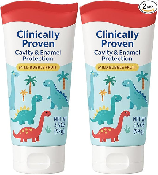 Kids Toothpaste Dinosaurs Bubble Fruit Flavor - Fluoride Anticavity for Ages 2+, ADA-Accepted Clinically Proven Cavity & Enamel Protection 2 Tubes (3.5 oz Each)