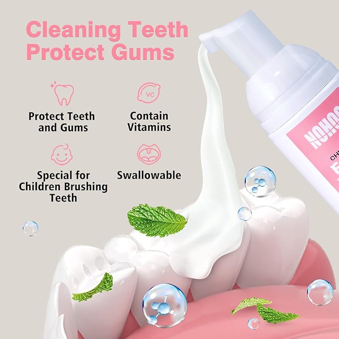 NOHOO Fluoride Free Foam Toothpaste Kids Fruit Flavour,Natural Training Toothpaste for Baby Toddler Children Oral Cleaning and Cavity Protection(Orange + Peach)