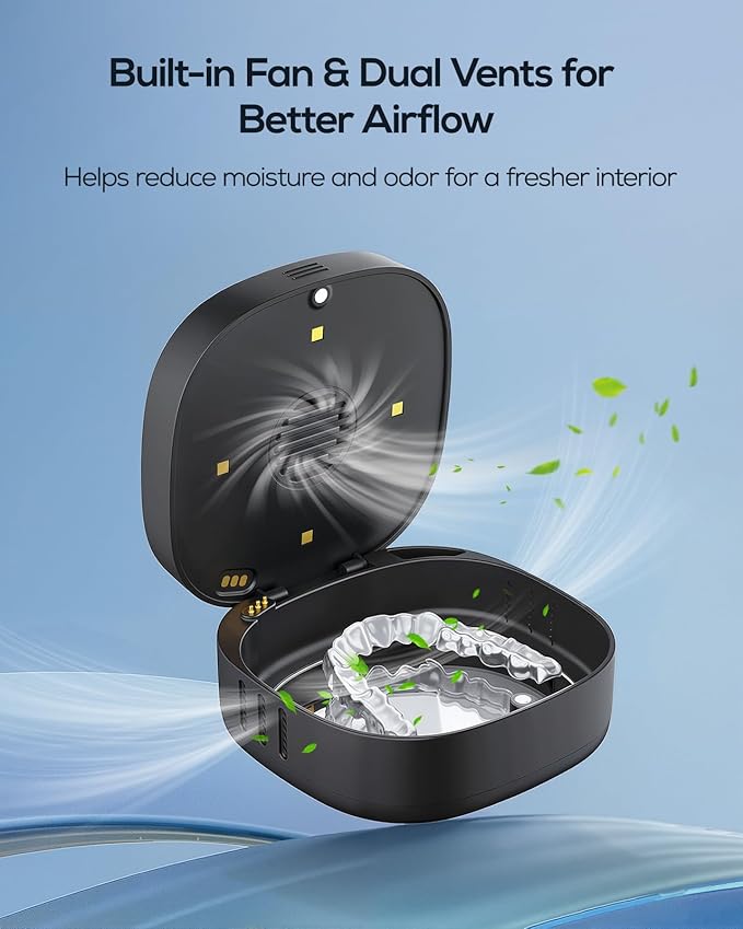 Nulaxy UVC Retainer Case with Fan, Magnetic Closure Aligner Case Includes Vent Holes and Mirror, Portable Retainer Box with Removal Tool and Brush Compatible with Invisalign Retainer Slim Aligner