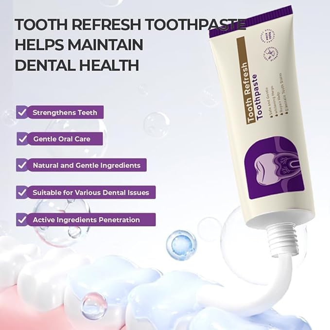 Tooth Refresh Toothpaste, Fresh Breath Whitening Toothpaste, Fresh Minty Gel - Natural Oral Care with Enamel Repair, Helps Remove Coffee, Tea & Wine Stains, Gentle & Effective for Daily Use（ 2pcs）