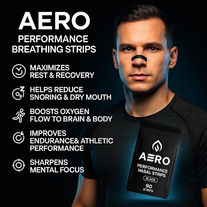 Performance Nasal Strips for Breathing (90 Count) - Oil & Sweat Proof Adhesive - Athletic Nasal Strips for Snoring & Sleeping - Black, Wide Body, Universal Fit, Extra Strength