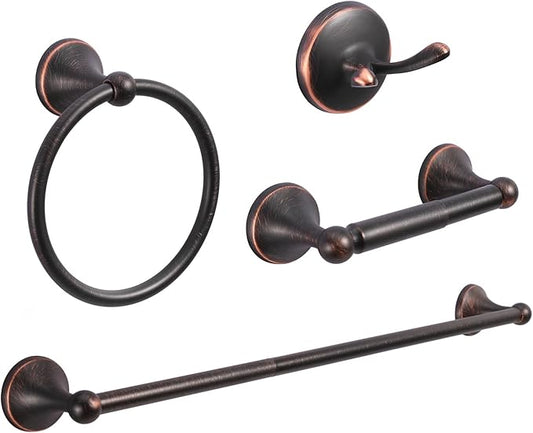 4-Piece Bathroom Hardware Set: Oil-Rubbed Bronze Bathroom Accessory Set, Towel Bars,Towel Ring,Toilet Paper Holder,Robe Hook, Wall Mounted,Optional Install Longer or Shorter Towel bar