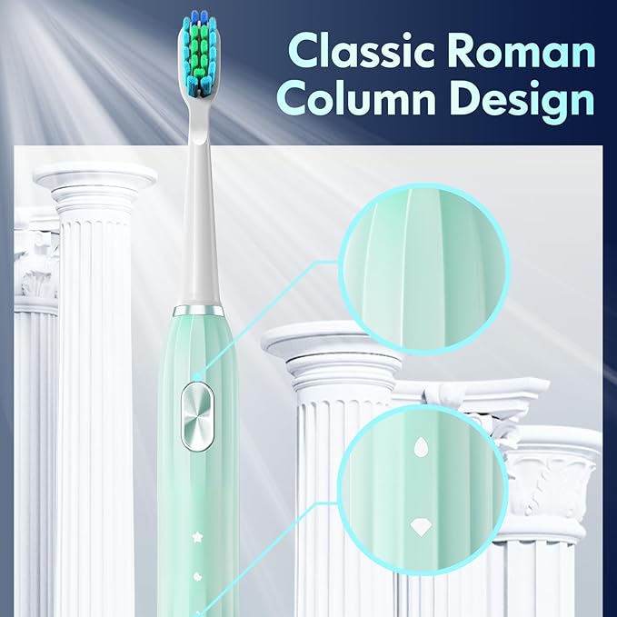 DADA-TECH Ultrasonic Toothbrush for Adults Sonic Toothbrush, 9 Brush Heads, 5 Cleaning Modes, 4-Hour Charge Lasts 60 Days (Green)