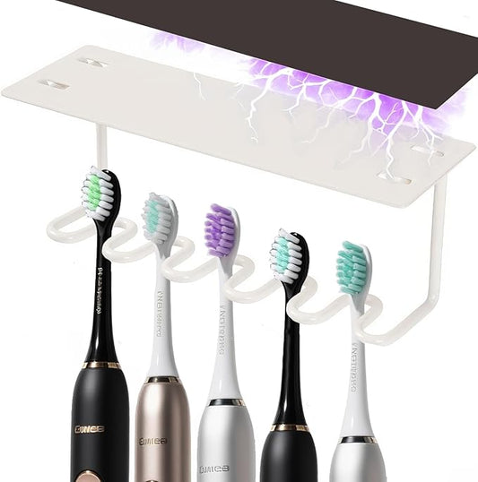 Wall Mount Toothbrush Holder for Shower Metal Toothbrush Stand (Innovative Magnetic Fixation Design), Wallmount 3/5 Slots Bathroom Cabinet Accessories Organizer (5 Slots)