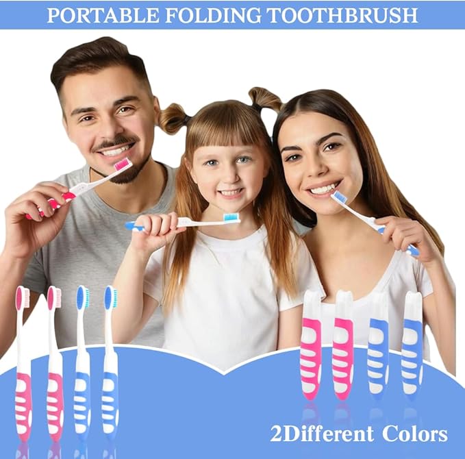Travel Toothbrush, 4PCS Portable Travel Toothbrush Set,Mini Tooth Brush Built in Cover Soft Travels Size Folding Toothbrushs Individually Wrapped ToothBrushes for Adults Kids Hiking Camping Traveling