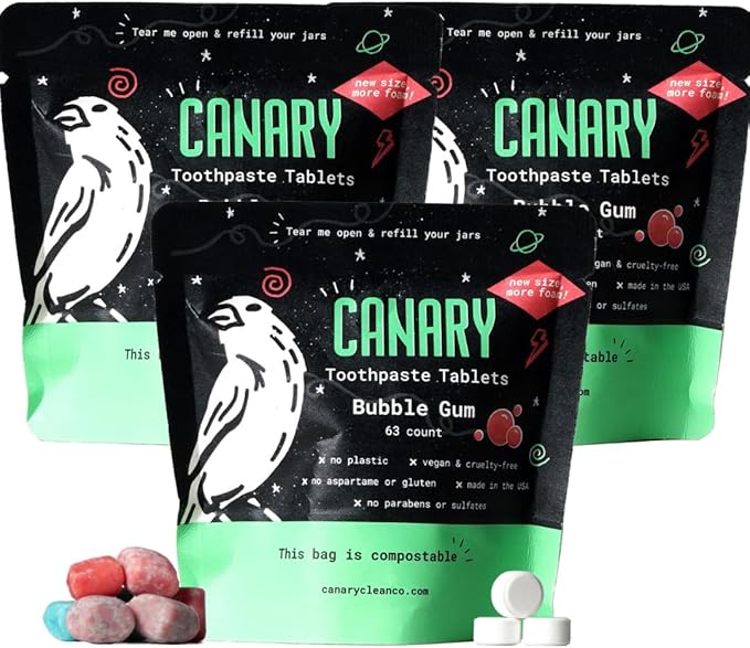 Canary Nano Hydroxyapatite Toothpaste Tablets Bubble Gum - Remineralizing, Fluoride Free, All Natural Tabs with Xylitol - Great for Kids, Plastic Free - 189 Count