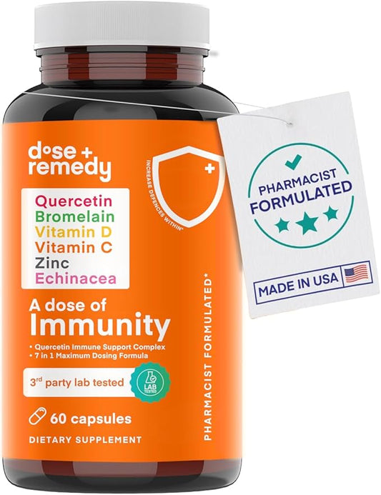A Dose of Immunity Quercetin with Vitamin C and Zinc, Vitamin D, 500mg Quercetin Bromelain with Echinacea & B Vitamins (60 Count)