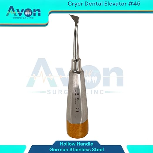 Root and Tooth Extraction Dental Cryer Elevator Pick, Sharp Angled Tip, Color-Coded Handle Ends | Autoclave-Safe German Stainless Steel Dental Instruments (1, #45 Cryer - Gold End)