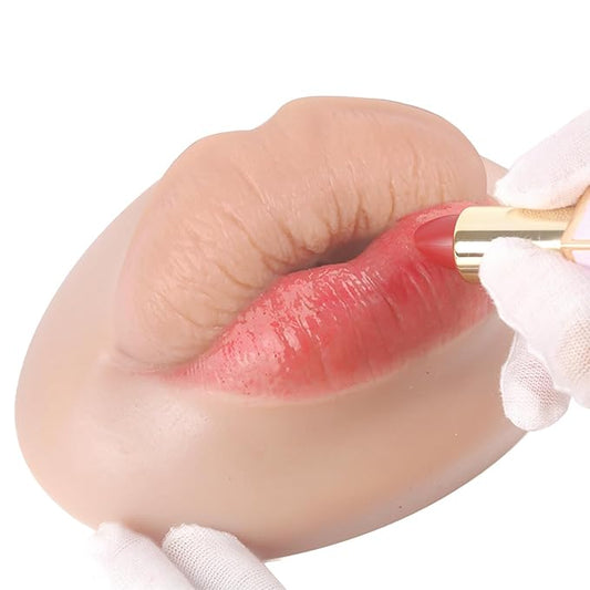 3D Silicone Fake Lips Large with Lipstick for Makeup Tattoo Practice Realistic Artificial Lip Mannequin for Beginners Artists (Sausage Shaped Lip,Natural)