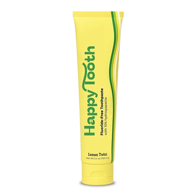 Happy Tooth Hydroxyapatite Toothpaste, Fluoride Free, Natural Whitening for Kids, Toddlers and Adults, SLS Free, Enamel Safe, Dentist Formulated with Clean Ingredients, Lemon Twist Flavor, 3.4 oz