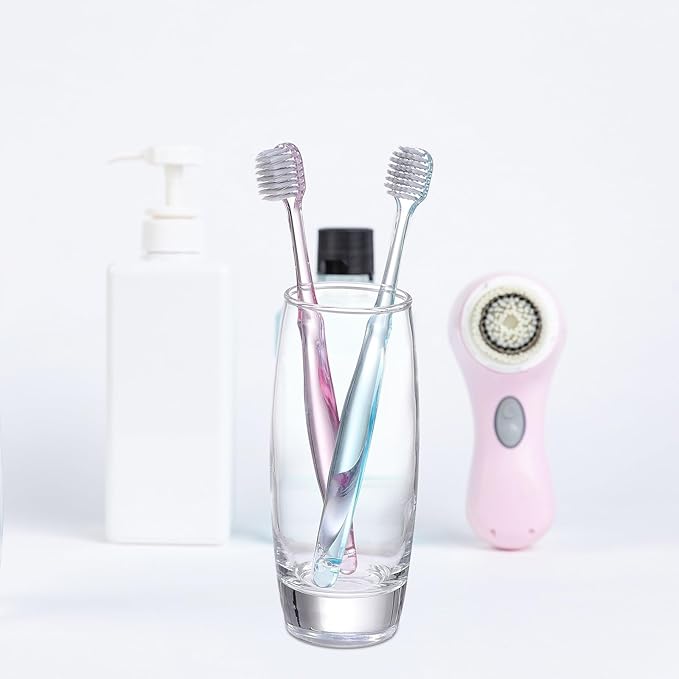 SMASOLO Crystal Toothbrush Set 6Pcs with Silver Ion Soft Bristles Wide Head Oral Care Toothbrushes for Adults Travel Use (Green Pink, 3Pcs Each)