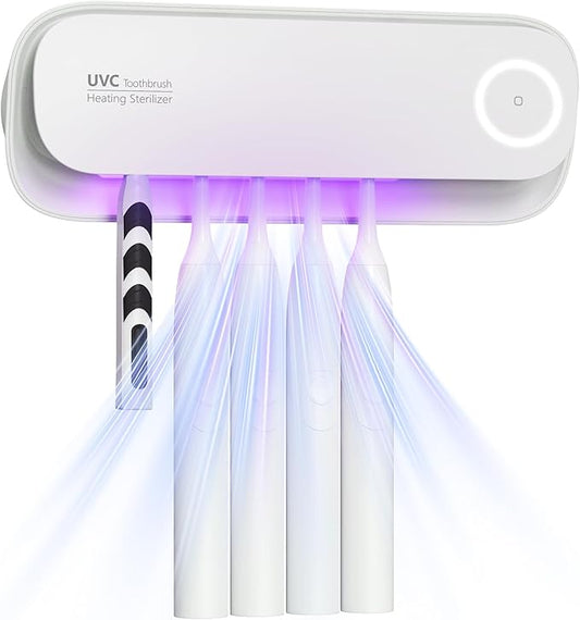 Toothbrush Sanitizer Holder for Bathrooms, 5 Slots Toothbrush Sanitizer and Holder, Rechargeable Cordless Wall Mounted Organizer, Toothbrush Cleaner with Drying Function, No-Drilling