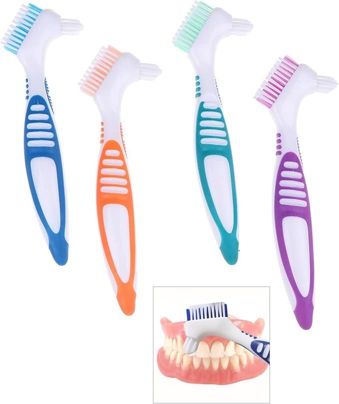Denture Brush False Teeth Toothbrush Multi-Layered Bristles & Portable Duals Sided Denture Toothbrushes Soft Adults with Case
