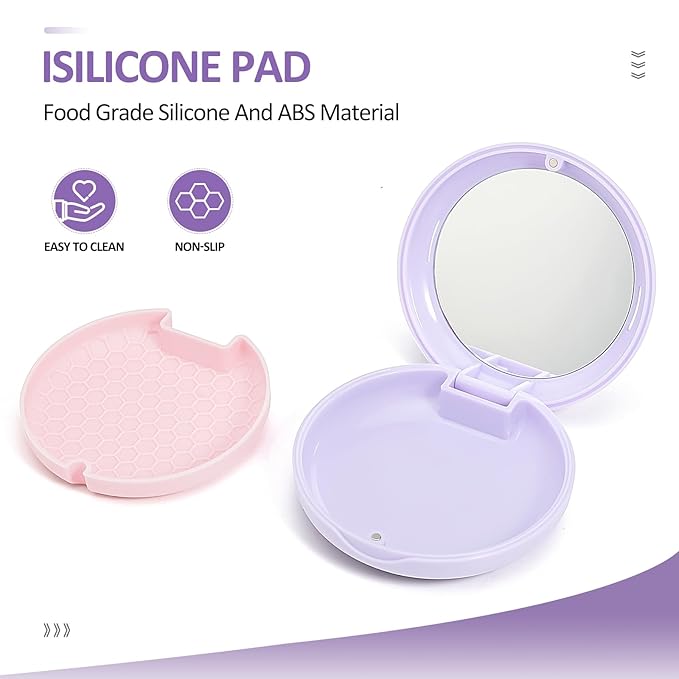 Retainer Case with Mirror and Lanyard,Slim Aligner Case with Vent Holes,Cute Dental Brace Box with Retainer Removal Tool and Brush (Purple Pink with Lanyard)