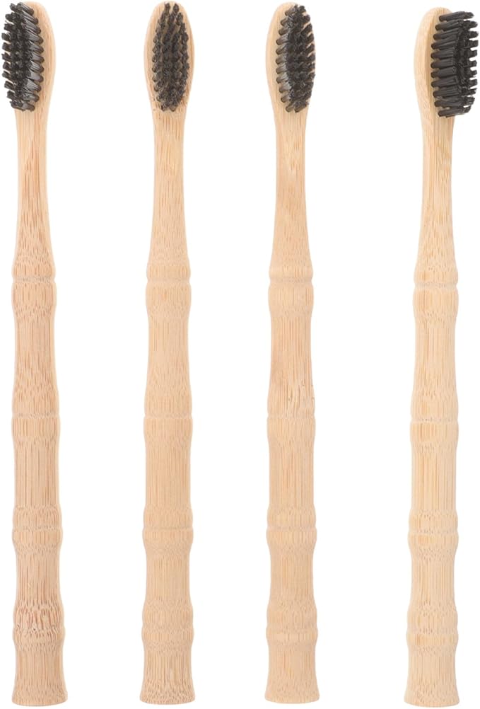 POPETPOP 4Pcs Set of Soft Toothbrushes with Black Curved Soft Bristles, Creative Handle Manual Toothbrushes for Adult Daily Oral Care and Travel Use