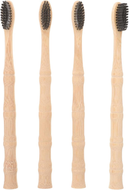 POPETPOP 4Pcs Set of Soft Toothbrushes with Black Curved Soft Bristles, Creative Handle Manual Toothbrushes for Adult Daily Oral Care and Travel Use