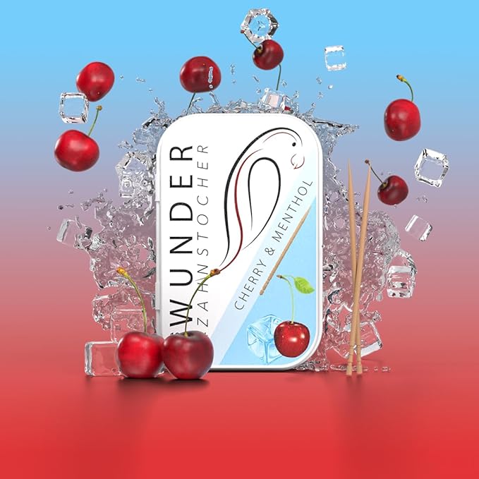Wonder Toothpick - Flavoured toothpicks - Chewing Gum Plastic-Free - Stop Nail Biting - Fresh Breath with Flavoured toothpicks - Teeth Cleaning to go - Sugar-Free, Vegan (Cherry/Menthol)