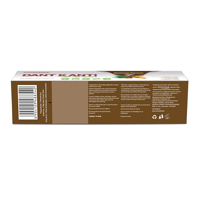 Patanjali Dant Kanti Natural Toothpaste 150 g / 5.29 fl oz – Herbal Ayurvedic Fluoride‑Free Toothpaste for Strong Teeth & Healthy Gums – Fresh Herbal Flavor - (Pack of 6)