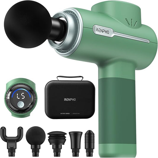 RENPHO Massage Gun Deep Tissue, Valentines Birthday Gifts for Women Men, Portable Percussion Massager for Back and Neck, Handheld Device with Carry Case, Active Green