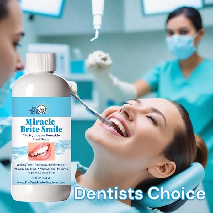 Miracle Brite Smile - Essential Oxygen Rinse Mouthwash for Whiter Teeth, Fresher Breath, and Healthier Gums, Peppermint 12 fl. oz. Our Brand is Reconmended by Dentists.