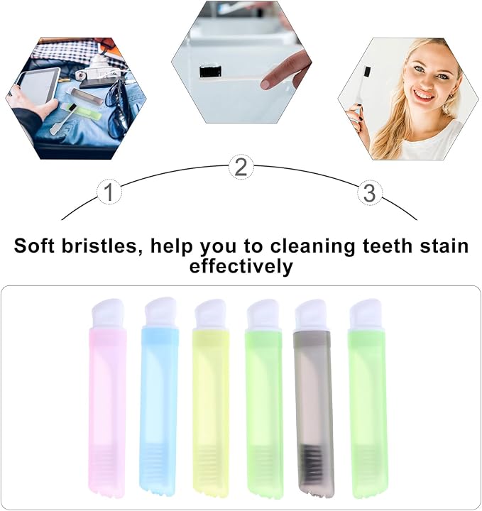 6Pcs Foldable Toothbrush Set with Soft Bristles, Portable Travel Toothbrush for Camping and Personal Oral Care, Compact Folding Handle for Adults Random Color Random Color