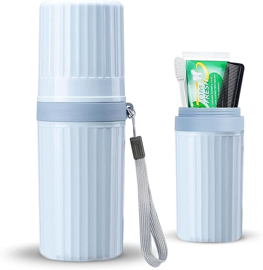 Toothbrush Travel Case, Blue Travel Toothbrush Cup Holder for Toothbrush and Toothpaste, Portable Travel Toothbrush Container for Traveling Camping Business School