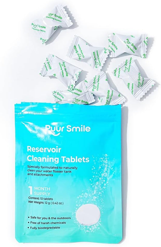 Water Flosser Reservoir Cleaning Tablets – 1 Month Supply – Deep Clean for Water Tank & Attachments – Natural Ingredients, Biodegradable, Safe & Easy to Use (10 Tablets)