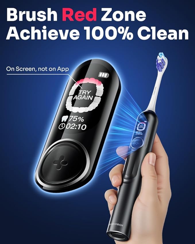 AI Electric Toothbrush with Smart Display for Adults Kids | 150-Day Rechargeable Toothbrush, Real-Time Map |3-Min Timer, Travel Case | Teens Sonic Toothbrush Gift (G5S Black)