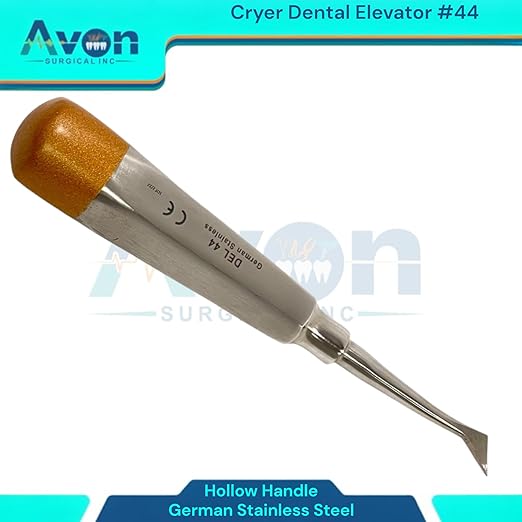 Root and Tooth Extraction Dental Cryer Elevator Pick, Sharp Angled Tip, Color-Coded Handle Ends | Autoclave-Safe German Stainless Steel Dental Instruments (1, #44 Cryer - Gold End)