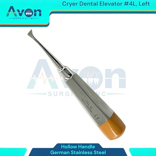 Root and Tooth Extraction Dental Cryer Elevator Pick, Sharp Angled Tip, Color-Coded Handle Ends | Autoclave-Safe German Stainless Steel Dental Instruments (1, #4L Cryer - Gold End)