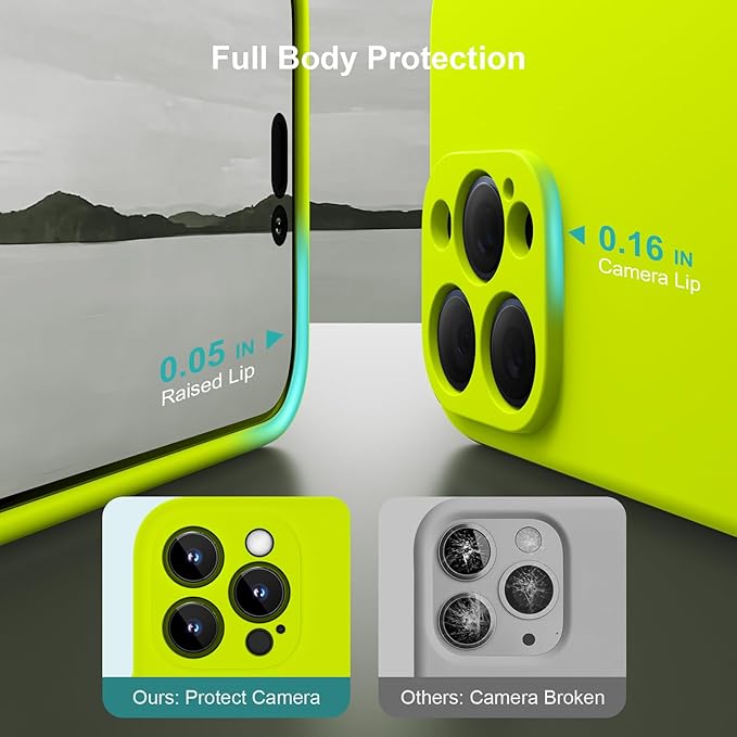 Magnetic for iPhone 15 Pro Case, Compatible with MagSafe, with 9H Nano Screen Protectors, Full Camera Protection, Silicone Shockproof Microfiber Lining Phone Case 6.1", Fluorescent Green