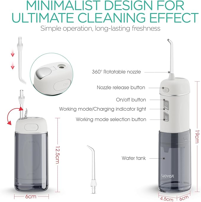 VOYOR-HEALTH Portable Water Flosser Cordless, Mini Travel Oral Irrigator with Telescopic Water Tank, IPX7 Waterproof Water Dental Flosser for Teeth Cleaning Braces & Dental Care WF510 (Silver)