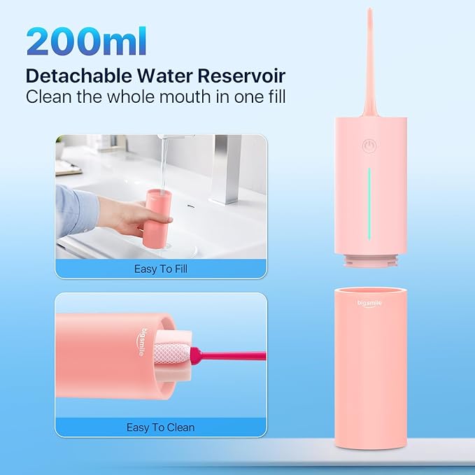 Bigsmile Water Flosser for Teeth, Electric Oral Irrigator, Cordless Water Flosser, USB Rechargeable, IPX7 Waterproof, Effectively Maintain Oral Cleanliness and Health (Pink)