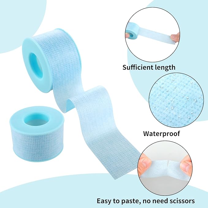 Thinp 2 Rolls Silicone Sensitive Skin Tape Waterproof Medical Reusable Adhesive Blue Silicone Tape for Wound Care Mouth Tape for Sleeping Eyelash Tape(0.98Inch X 3.9 Yards)