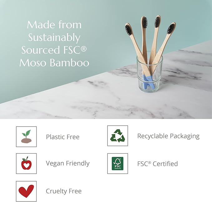 Wild & Stone | Firm Bristle Organic Bamboo Toothbrush | Four Handle Patterns | Firm Fibre Bristles | 100% Biodegradable Handle | Vegan Eco Friendly Bamboo Toothbrushes