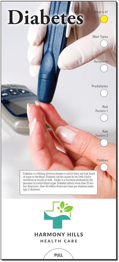 ZOCO - Diabetes Slide Chart - Custom Promotional Item (Pack of 250) - Maintain Blood Sugar Levels - Doctor’s Office, Clinics, Pharmacies Handout, Brochure, Pamphlet - 3.75 x 8.5 in.