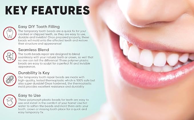 Thermoplastic Beads for Teeth Repair– for DIY Tooth Filling – Moldable Thermal Beads for Teeth Repair – Ideal for Chipped, Cracked Teeth – Realistic and Durable (40 Grams)