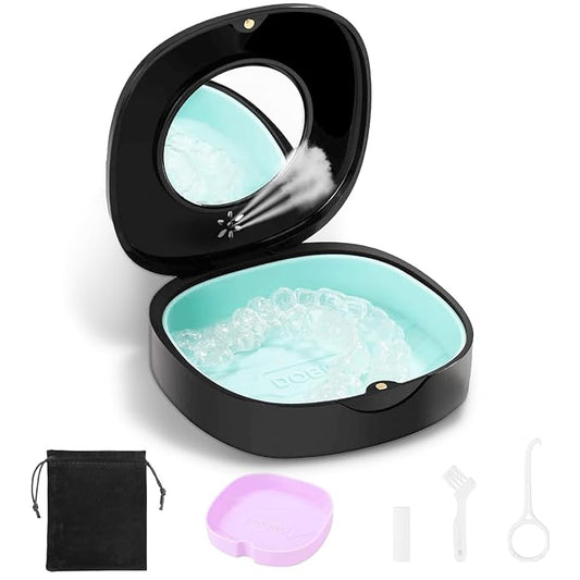 Doboli Retainer Case,Slim Aligner Mouth Guard Case Compatible with Invisalign Black