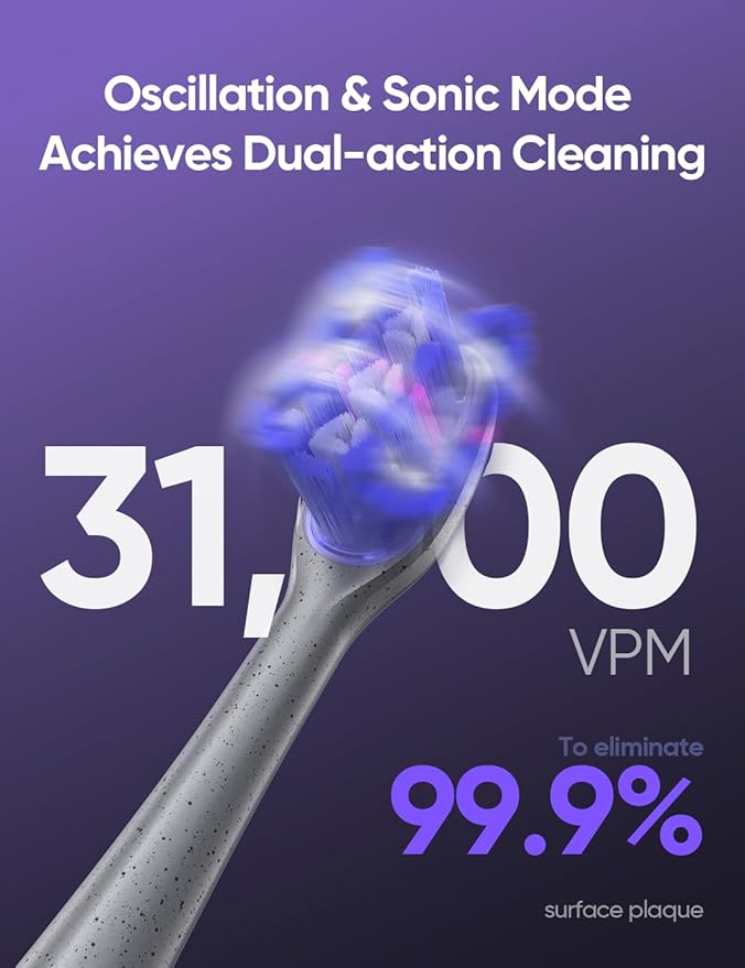 Whitening Electric Toothbrush for Adults, Professional 460nm Whitening Blue Light Tech, 31,000VPM Sonic & Oscillating Cleaning with Smart AI Sensor, 6-Month Long-Lasting Battery