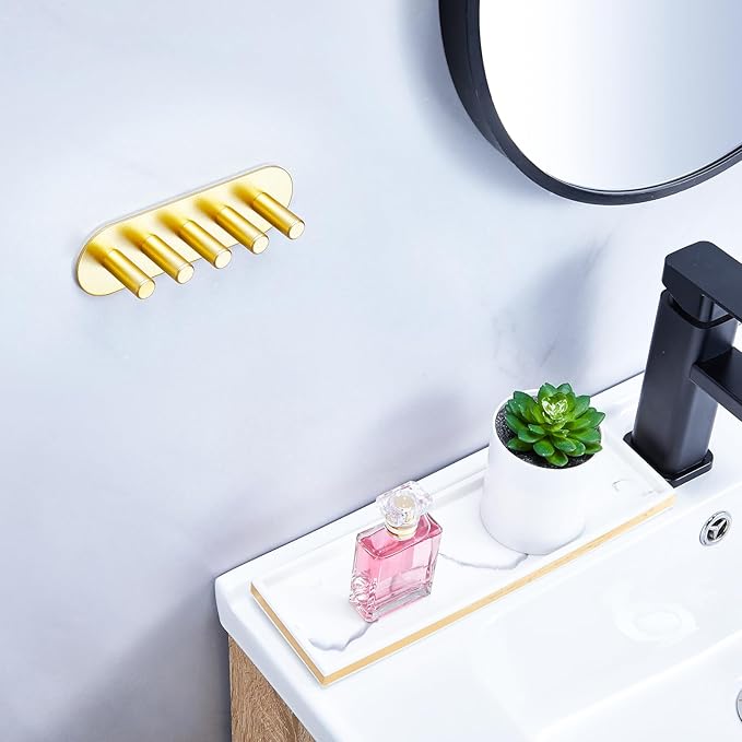 Electric Toothbrush Head Holder, Toothbrush Holders Wall Mounted, Adhesive Tooth Brush Head Holder Organiser, Electric Toothbrushs Holder, Shower Tooth Brushing Holder (Gold, Large)