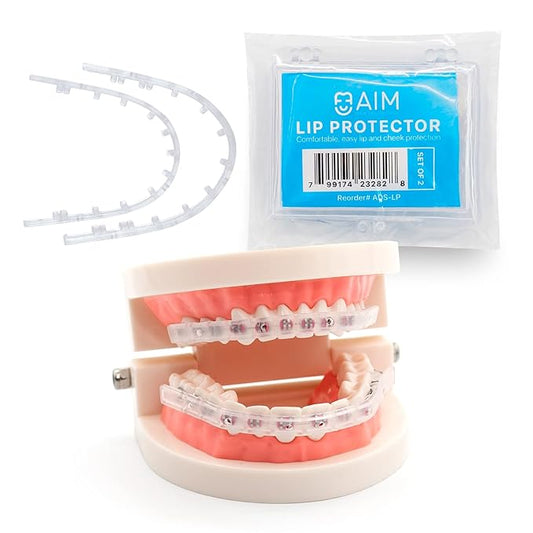 AIM Clear Lip Protector for Braces with Carry Case – Comfort Covers, Wax Alternative, Trim-to-Fit Teeth Shield (Upper + Lower)