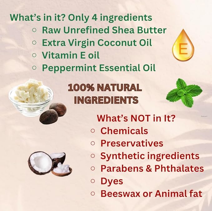 Shea Lip Butter - All Natural 4 Ingredient Lip Balm - Pack of 3 - for dry cracked lips, travel sized, ultra moisturizing vegan lip balm, for long lasting hydration, natural Peppermint scent