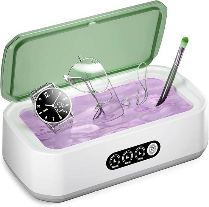 WINTERCRUSH Ultrasonic Retainer Cleaner for Tooth: 50KHz Jewelry Cleaner Deep Cleaning Machine - 650ML Dental Cleaning Pod for Dentures/Mouth Guards/Eyeglasses-3 Timers -Stainless Steel- Pink