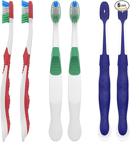 Medium Toothbrushes, Ergonomic Handle, 6 Count