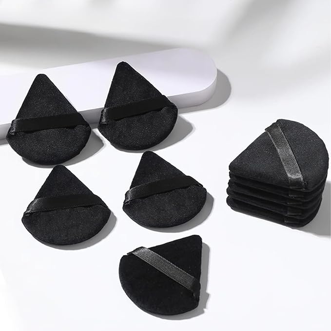 6 Pieces Powder Puff Face Triangle Powder Puff Soft Velour Makeup Puff Velour Puffs for Face Wet and Dry Cosmetic Foundation,Body Powder Blender Loose Mineral Powder Makeup Tool (Black, 6 Pcs)