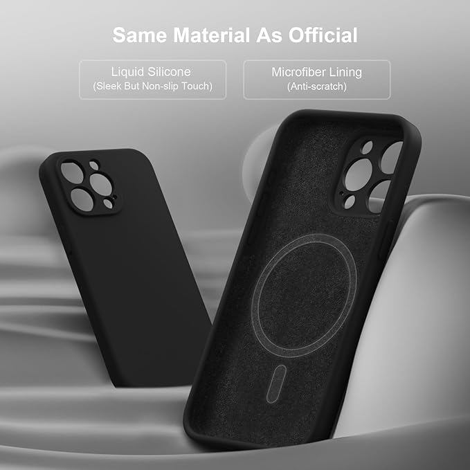 Magnetic for iPhone 15 Pro Case, Compatible with MagSafe, with 9H Nano Screen Protectors, Full Camera Protection, Silicone Shockproof Microfiber Lining Phone Case 6.1", Black
